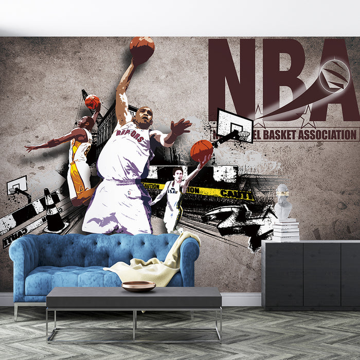 Basketball themed wallpaper mural | Star player bedroom wallpaper