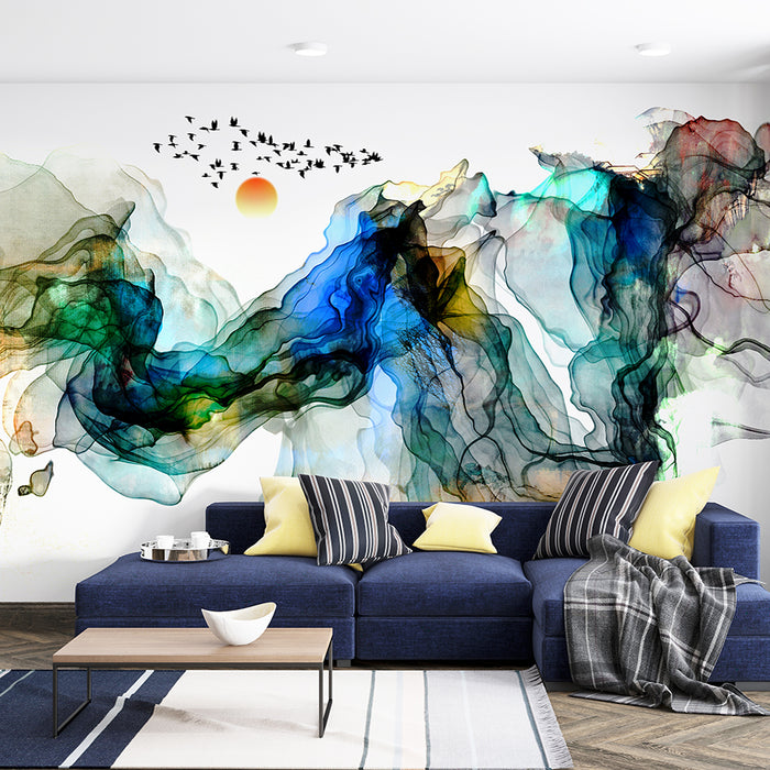 New Chinese ink landscape wallpaper | Abstract artistic conception themed mural