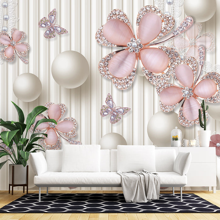 Luxurious Pearl Butterfly Wallpaper Mural | Romantic Wedding Room Background