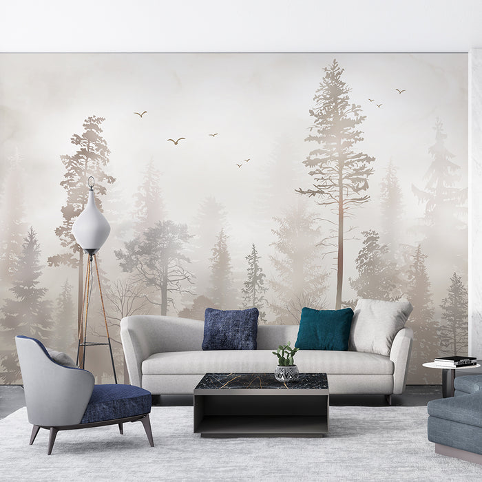 Misty Forest Landscape Wallpaper | Misty Pine Forest Decoration