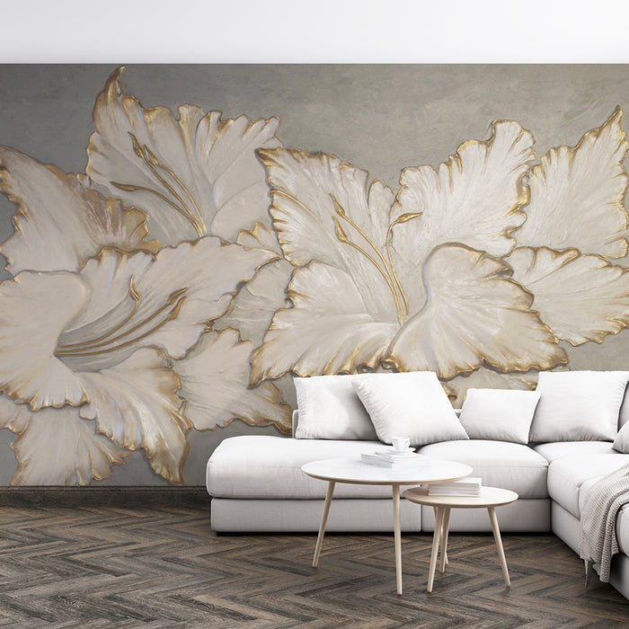 Relief 3D Flower Wallpaper | Golden Flower 3D - Mural