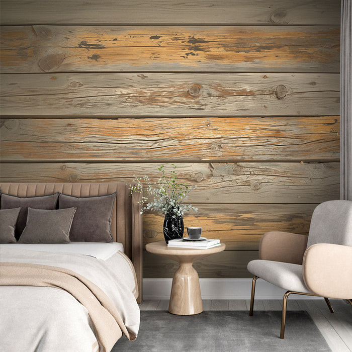 Grey Shadow Horizontal Wood Grain Wallpaper - Retro Wabi-Sabi Style
