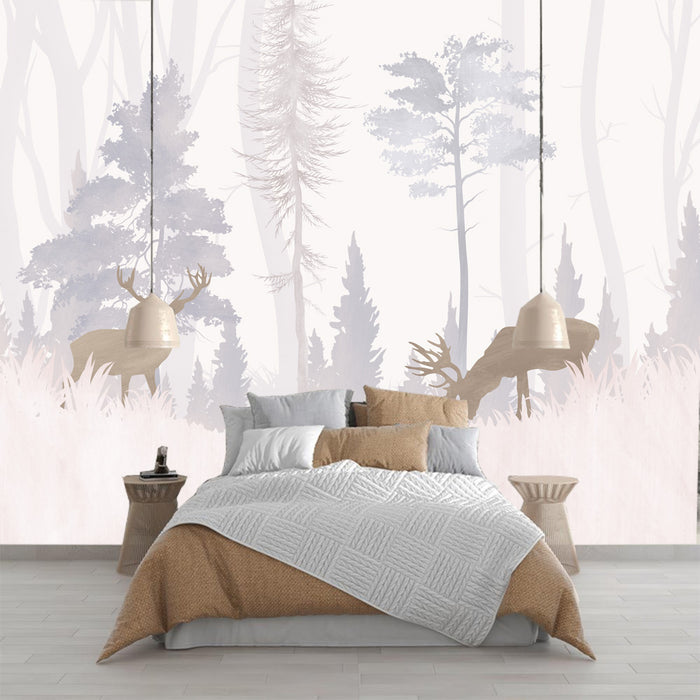 Forest Deer Wallpaper Mural - Natural & Retro Scene for Living Room & Bedroom