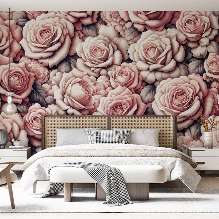 Pink Rose Wallpaper Mural | Living Room and Bedroom Decorative Wall