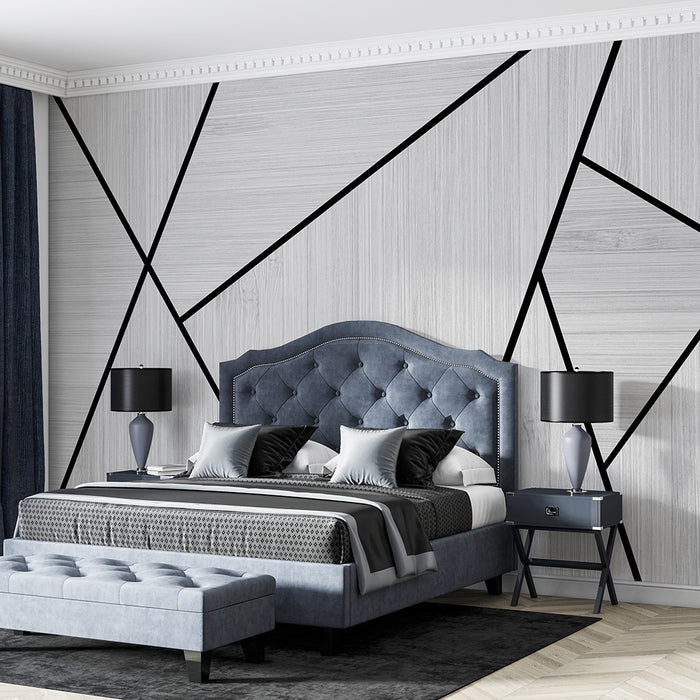 Geometric splicing wood grain wallpaper | Living room line art wall