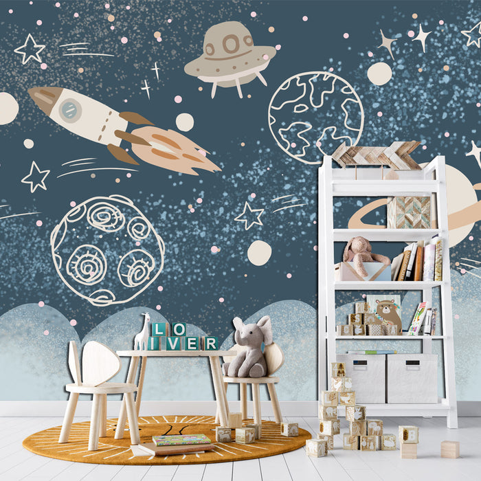 Cartoon Space Wallpaper | Children's Room Decorative Wall