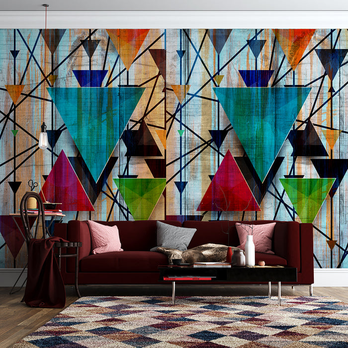 Geometric Color Triangle Wallpaper Mural | Pop Art Geometry