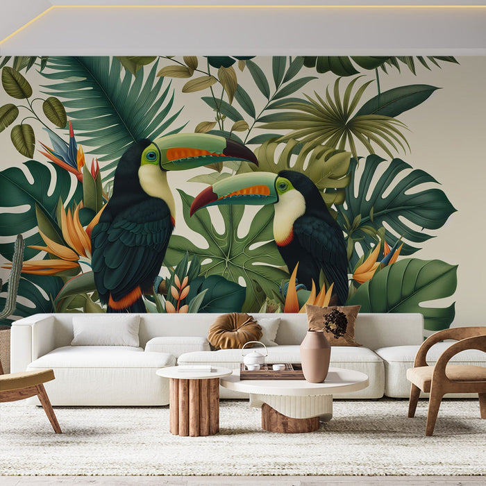 Tropical toucan wallpaper mural | Living room bedroom natural style decorative wall
