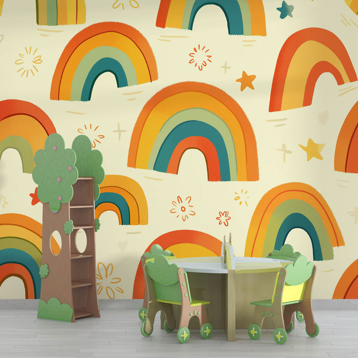 Retro Rainbow Wallpaper Mural - Playful Kids Room Decor