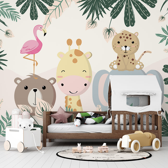 Jungle Animal Wallpaper Mural - Playful Kids Room Decor