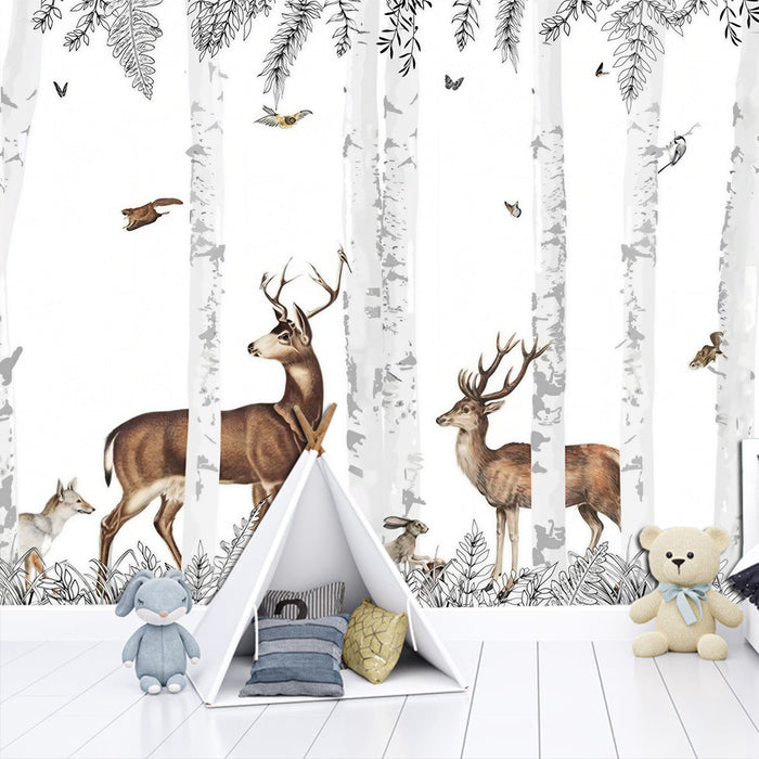 Birch Forest Animal Wallpaper | Living Room and Study Natural Decorative Wall