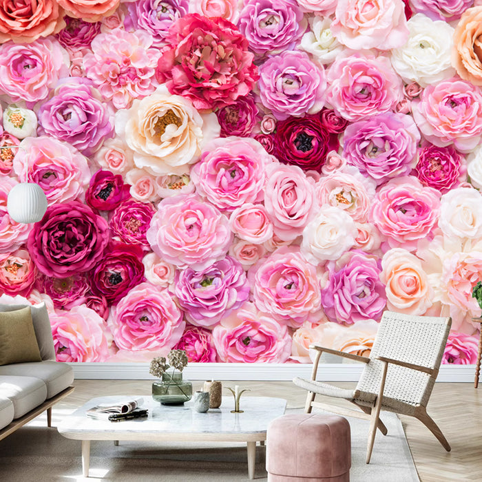 Pink Rose Theme Wallpaper | Romantic Flower Wall Decorative Mural