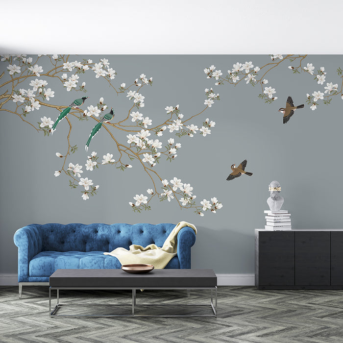 New Chinese Flower and Bird Wallpaper Mural | Magnolia Flower and Bird