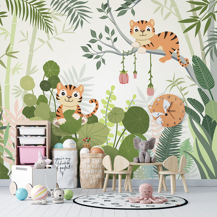 Jungle Tiger Wallpaper | Natural Decorative Wall in Children's Room Bedroom