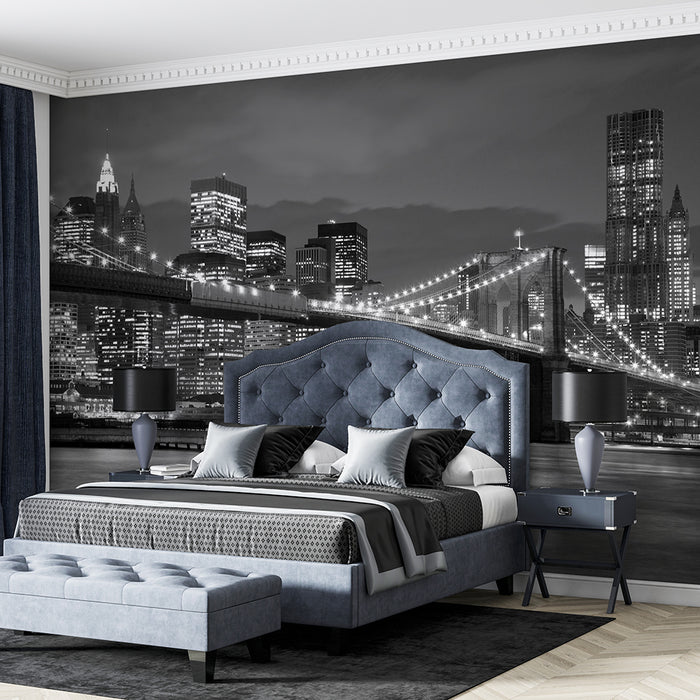 Black and white city night wallpaper | architectural art mural