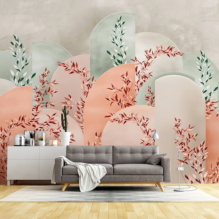 Morandi Geometric Plant Wallpaper Mural | Living Room Bedroom Art Decoration Wall