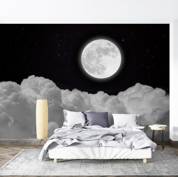 Moonnight Cloud Sea Wallpaper Mural | Dreamy Starry Sky Decorative Wall