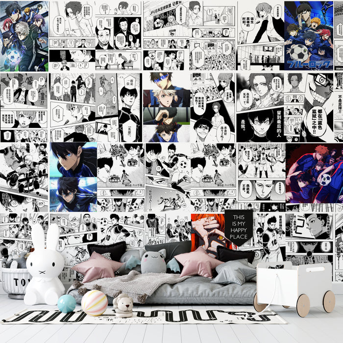 Blue Manga Wallpaper Football Anime Bedroom Children's Room Wall Decoration