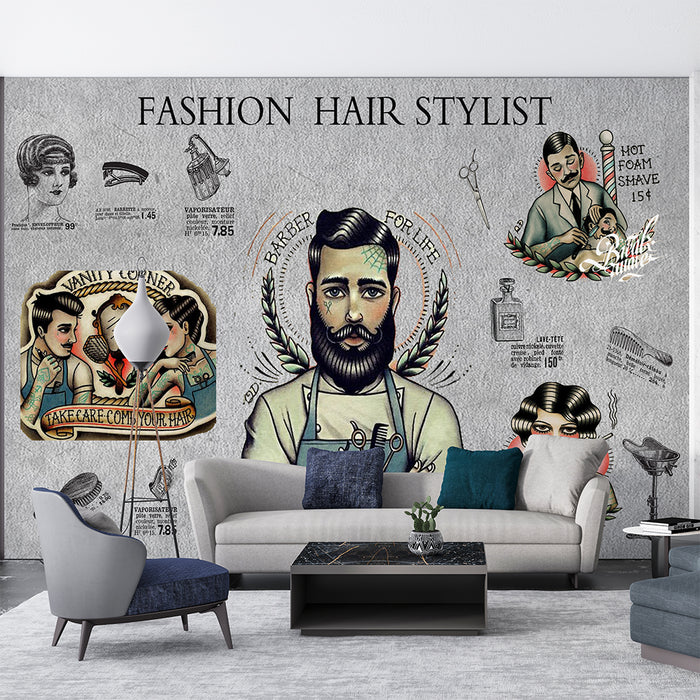 Barber Shop Creative Wallpaper Mural | Personalized Salon Style