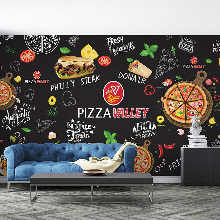 Pizza themed restaurant wallpaper | Pizza shop decorative wallpaper