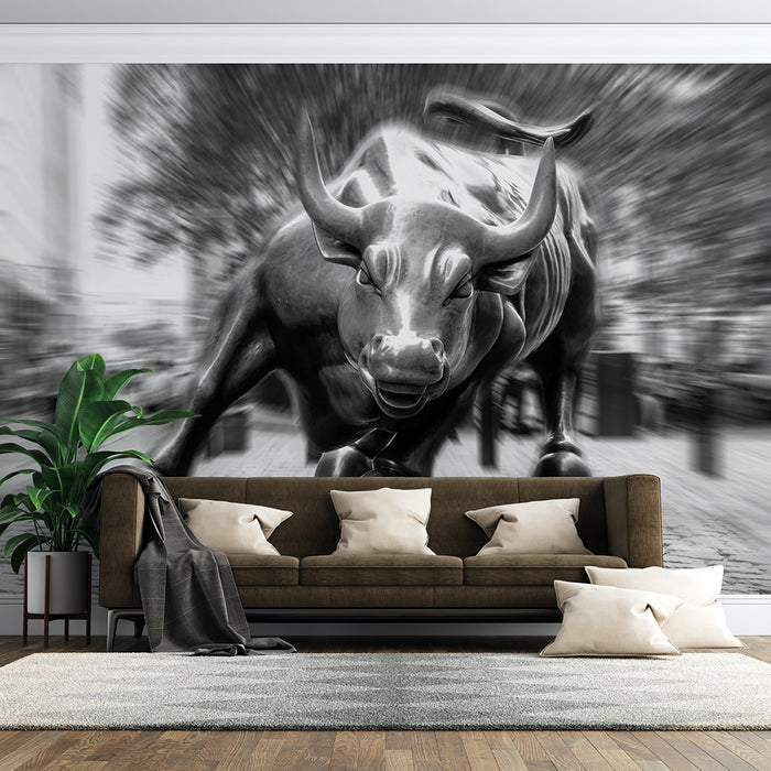 Wall Street Bronze Bull Wallpaper | Power Symbolic Art Mural