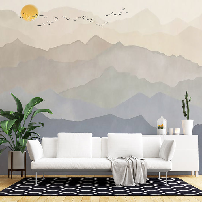 New Chinese style landscape wallpaper mural | Zen inspired decorative wall