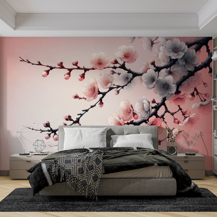 Pink Plum Romantic Wallpaper Mural | Living Room and Bedroom Decorative Wall