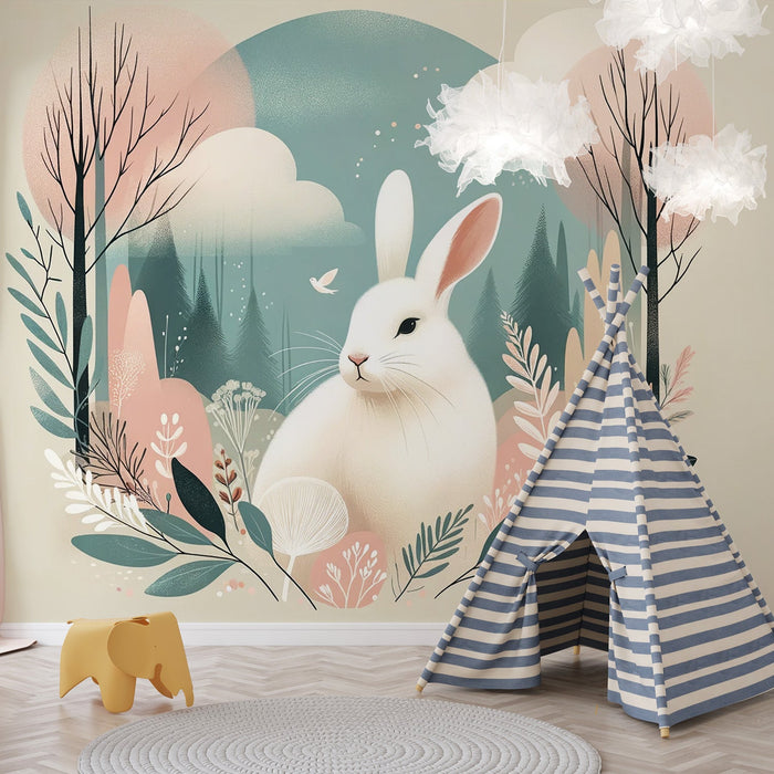 White Rabbit Mural Wallpaper | Living Room and Bedroom Decorative Wall