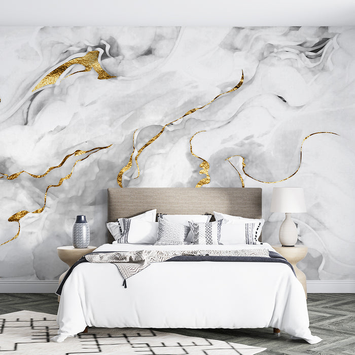 Ink gilded marble wallpaper mural | Golden lines like flowing light
