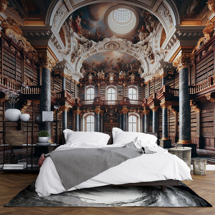 European Palace Library Wallpaper Mural - Brown Gold Luxury