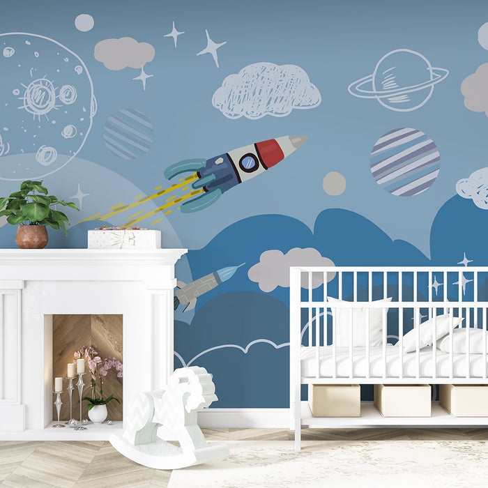 Children's room space wallpaper | Cartoon universe mural
