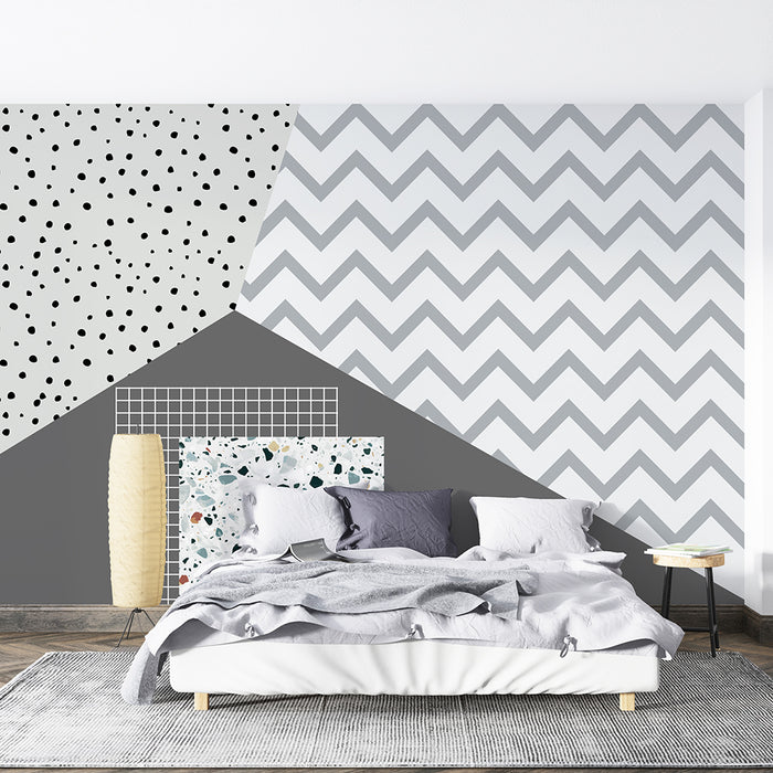 Geometric Splicing Art Wallpaper Mural | Dotted Sawtooth Pattern