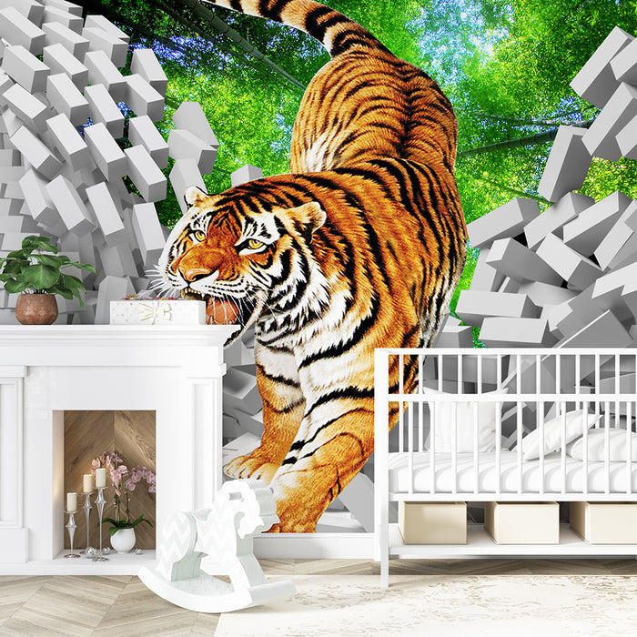 3D Tiger Wallpaper | Tiger Breaking Wall Art Mural