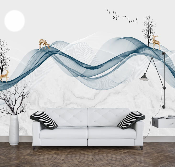 Zen Serenity Wall Mural | Modern Chinese Landscape | Living Room & Bedroom Feature Wall