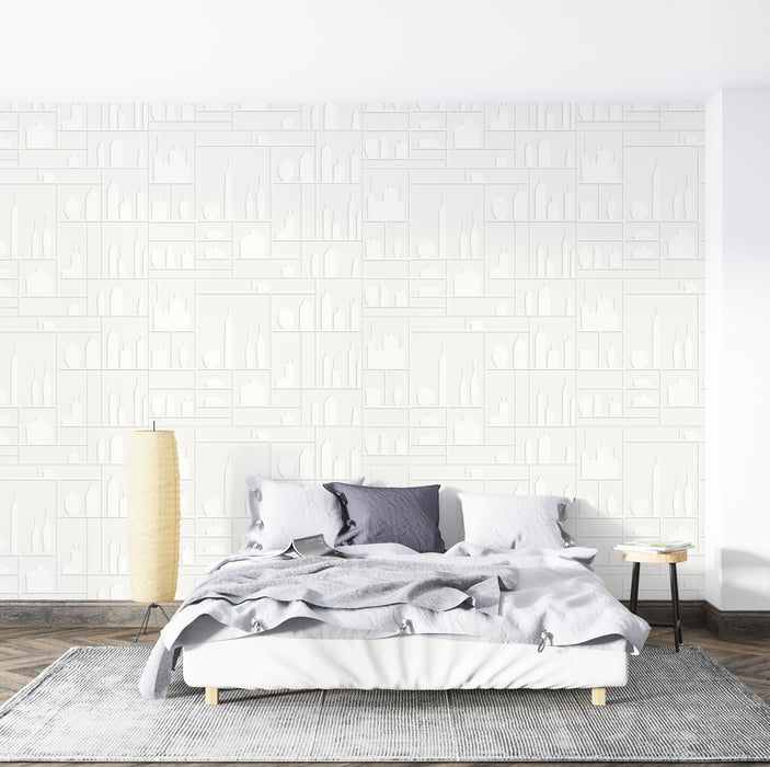 Minimalist white relief wallpaper | 3D geometric mural