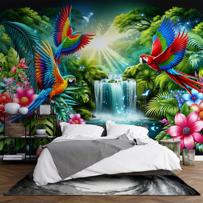 Tropical Jungle Parrot Wallpaper Mural | Living Room Bedroom Natural Wind Decorative Wall