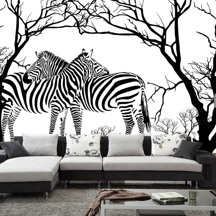 Black and white zebra art wallpaper mural | Grassland element wallpaper