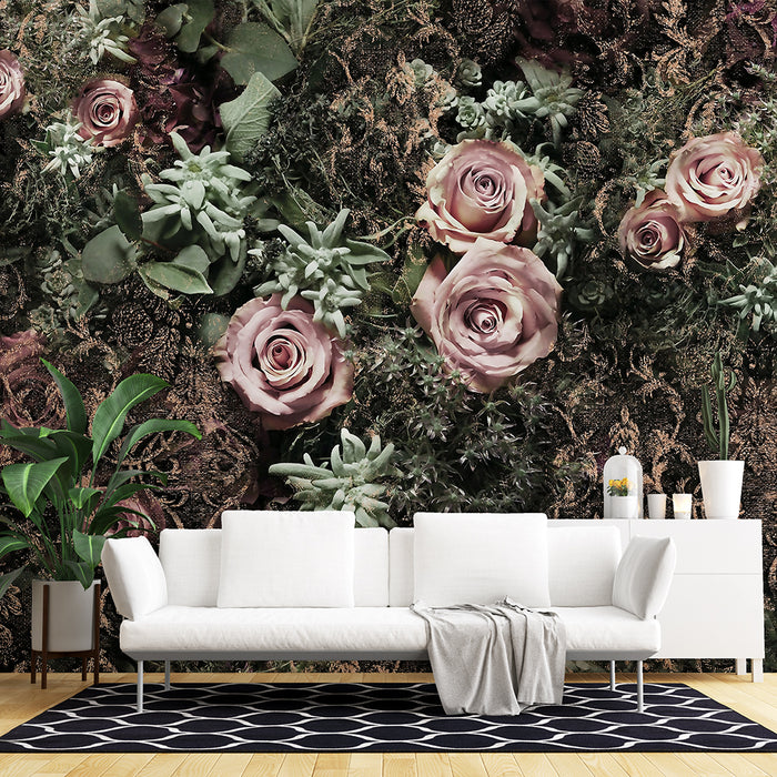 Vintage Rose Wallpaper Mural | French Romantic Background Wall