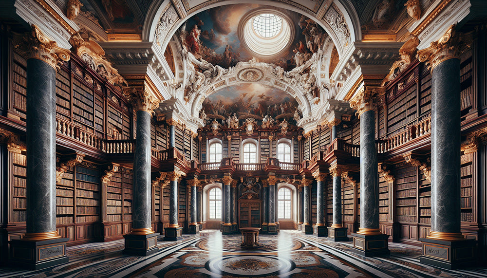European Palace Library Wallpaper Mural - Brown Gold Luxury