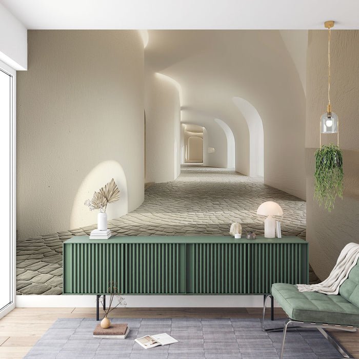 3D arcade wallpaper mural | Light and shadow tunnel - Carving wallpaper