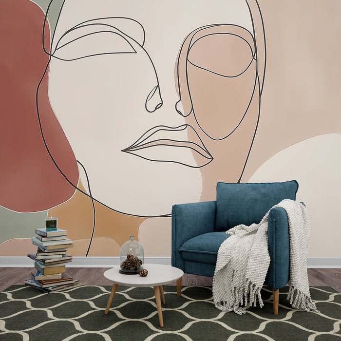 Abstract art wallpaper mural | Line face - Carving wallpaper
