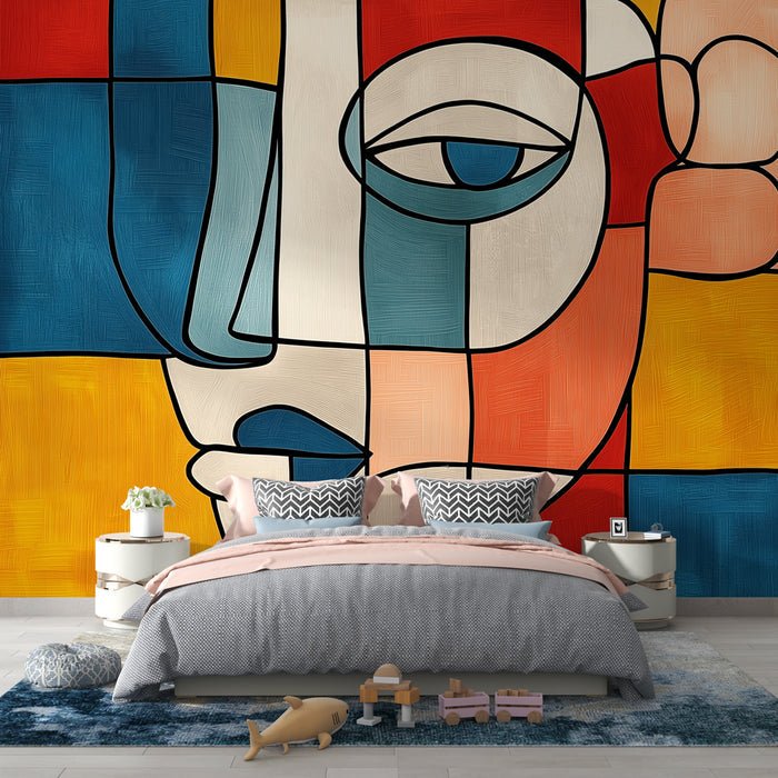 Abstract Face Wallpaper Mural | Color Splicing Art Painting - Carving wallpaper