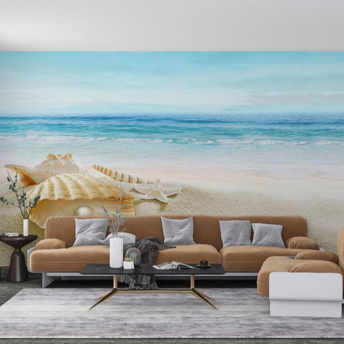 Beach Wallpaper Mural | Seaside Scenery Mural - Carving wallpaper