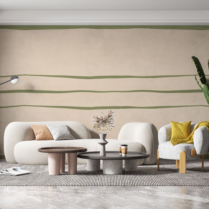 Beige green wallpaper mural | Green stripe - Carving wallpaper