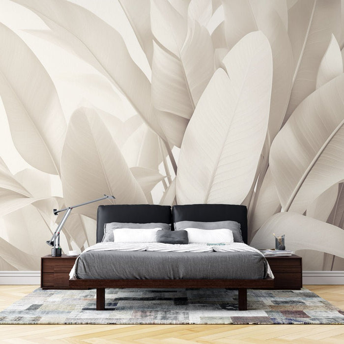 Beige Leaf Wallpaper Mural | Large Leaf - Carving wallpaper