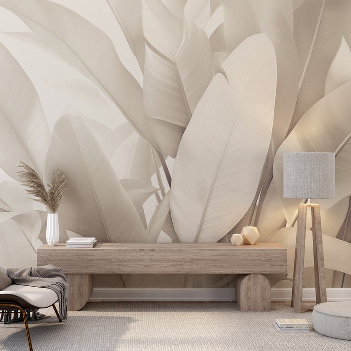 Beige Leaf Wallpaper Mural | Large Leaf - Carving wallpaper