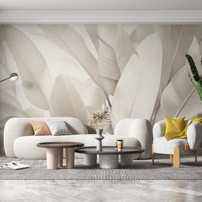 Beige Leaf Wallpaper Mural | Large Leaf - Carving wallpaper