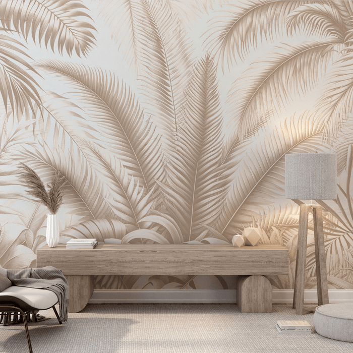 Beige Leaf Wallpaper Palm Leaf Jungle - Carving wallpaper