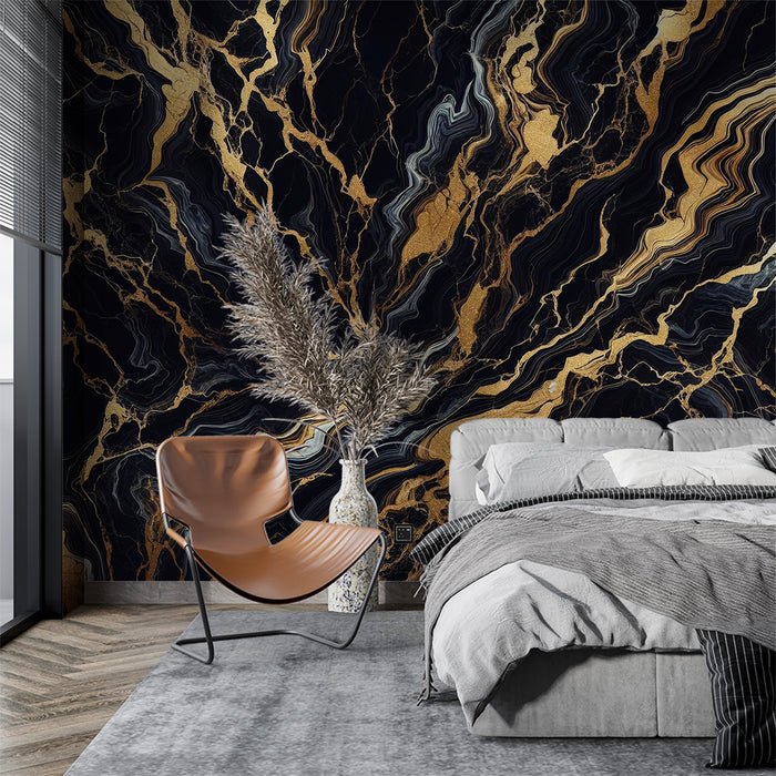 Black and Gold Wallpaper Mural | Luxury Marble with Gold Texture - Carving wallpaper