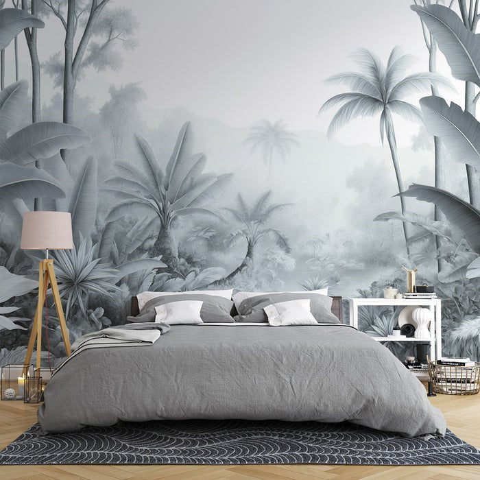 Black and white rainforest wallpaper mural | Tropical jungle - Carving wallpaper